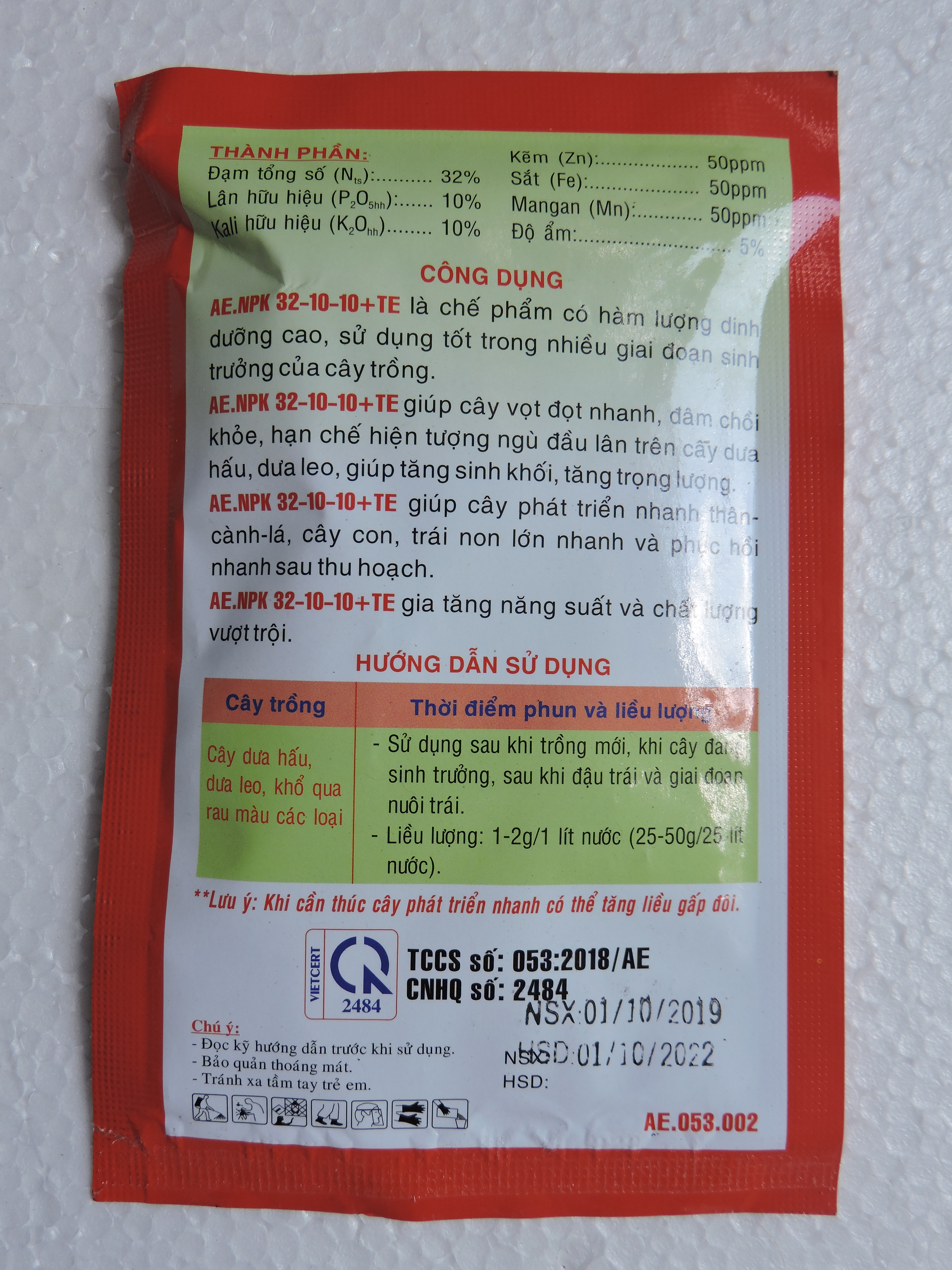 PHÂN BÓN NPK BỔ SUNG VI LƯỢNG AE.NPK 32-10-10+TE PHÁT CHÈO - BUNG ĐỌT DƯA HẤU DƯA LEO HẠN CHẾ NGÙ ĐẦU LÂN, SỬ DỤNG TRÊN DƯA HẤU DƯA LEO RAU MÀU CÁC  LOẠI VÀ HOA KIỂNG