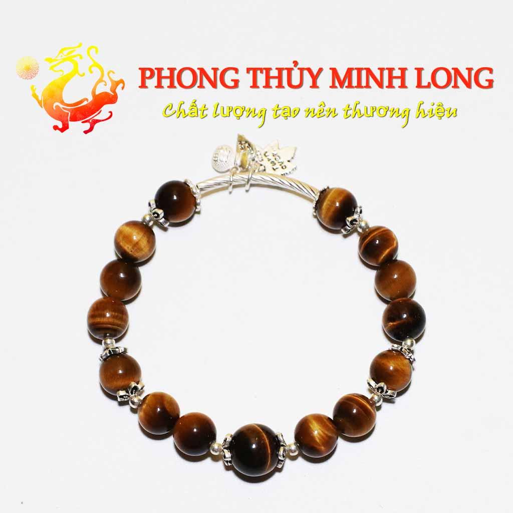 Vòng tay đá Mắt Hổ Vàng Nâu mix túi tiền lá bạch dương bạc nhỏ xinh với người mệnh Thổ và Kim