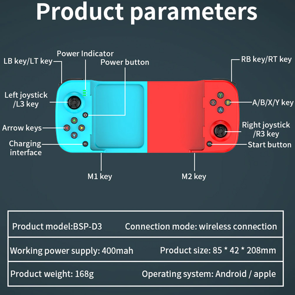 Tay Cầm Chơi Game Không Dây Bluetooth Vinetteam BSP-D3/BSP-D5/BSP-D6/BSP-D7 Nút Điều Khiển Game Mobile Joystick Chơi Game Dành Cho Điện Thoại ANDROID/IOS/PC/PS4 - Hàng Chính Hãng