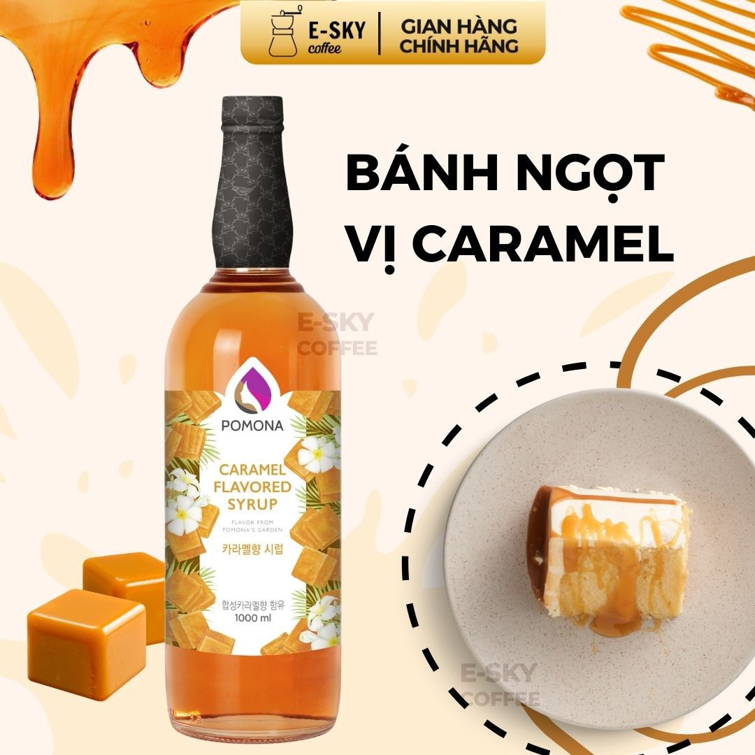 Siro Caramel Pomona Caramel Syrup Nguyên Liệu Pha Chế Hàn Quốc Chai Thủy Tinh 1 Lít