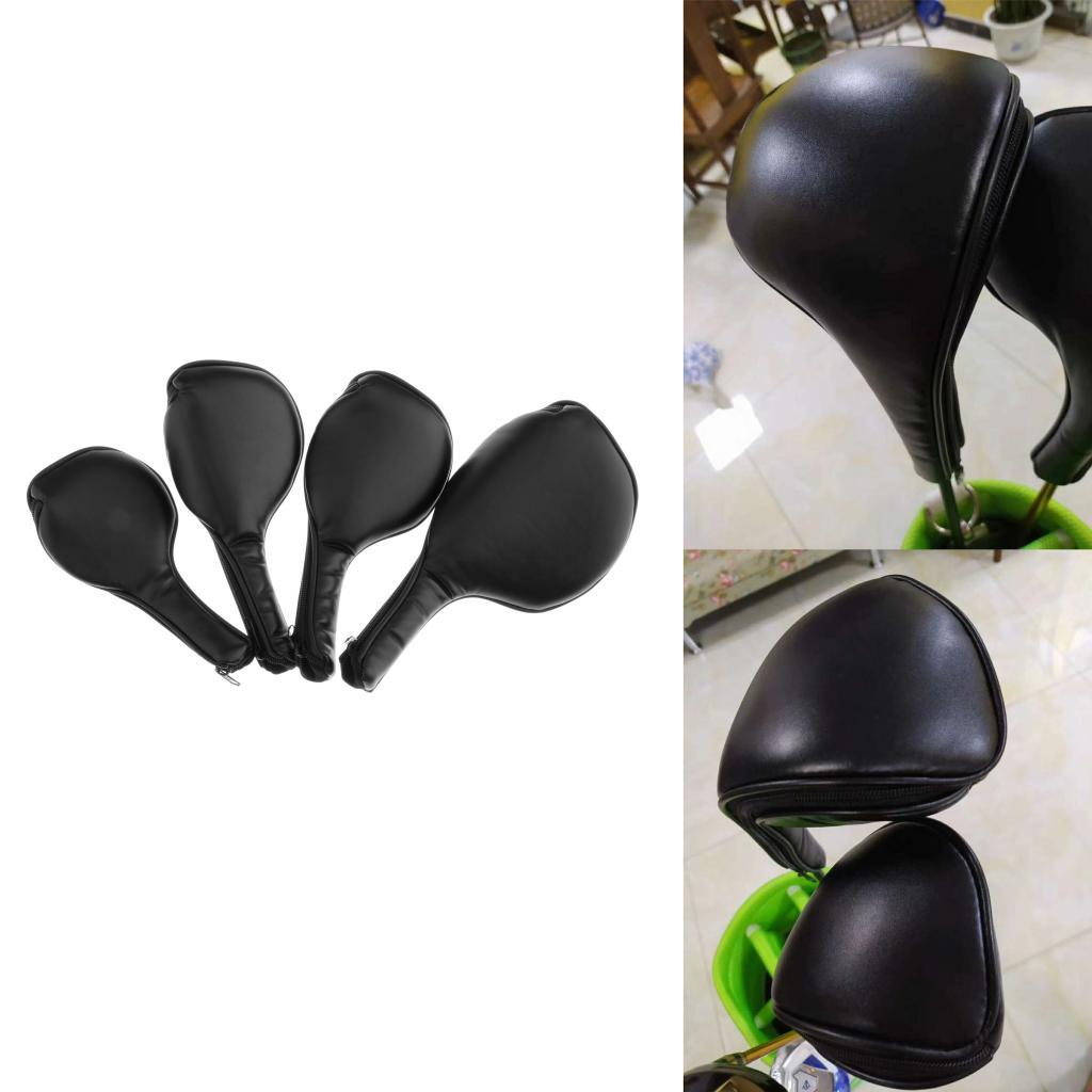 4-Pack Zippered PU Leather Golf Iron Covers Set Universal Fit Most Iron Clubs
