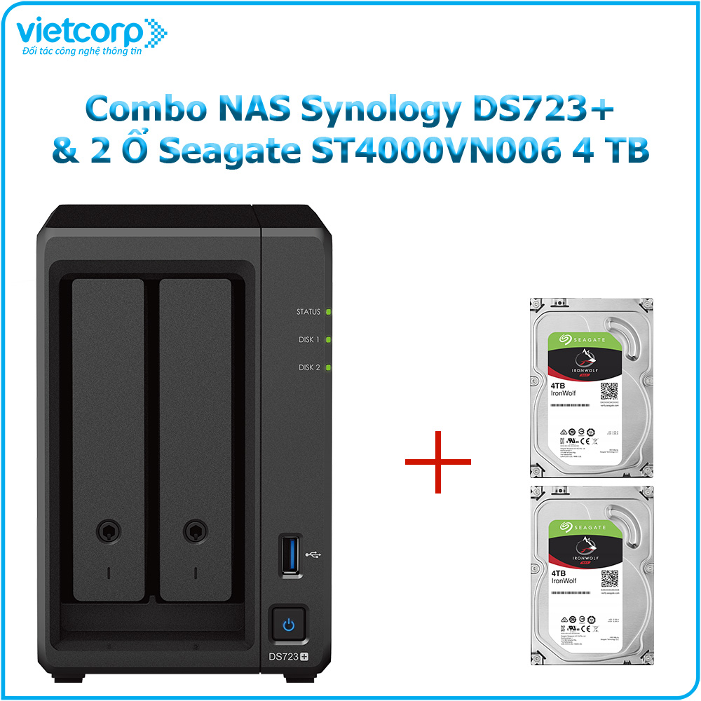 Combo Thiết bị lưu trữ NAS Synology DS723+ và 2 Ổ cứng Seagate ST4000VN006 4 TB - Hàng Chính Hãng