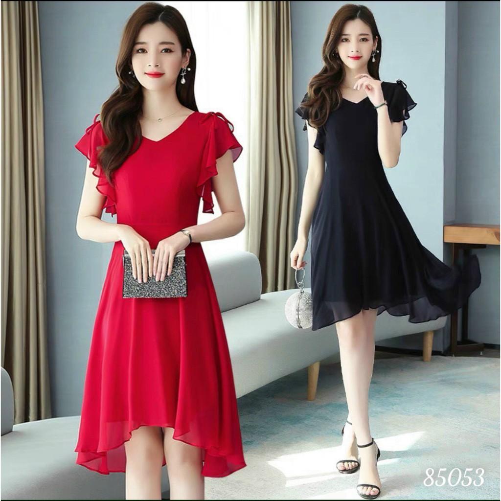 Đầm Dự Tiệc Thiết Kế Dáng Dài Xếp Ly Cổ Voan Hàn Cao Cấp 2 Lớp