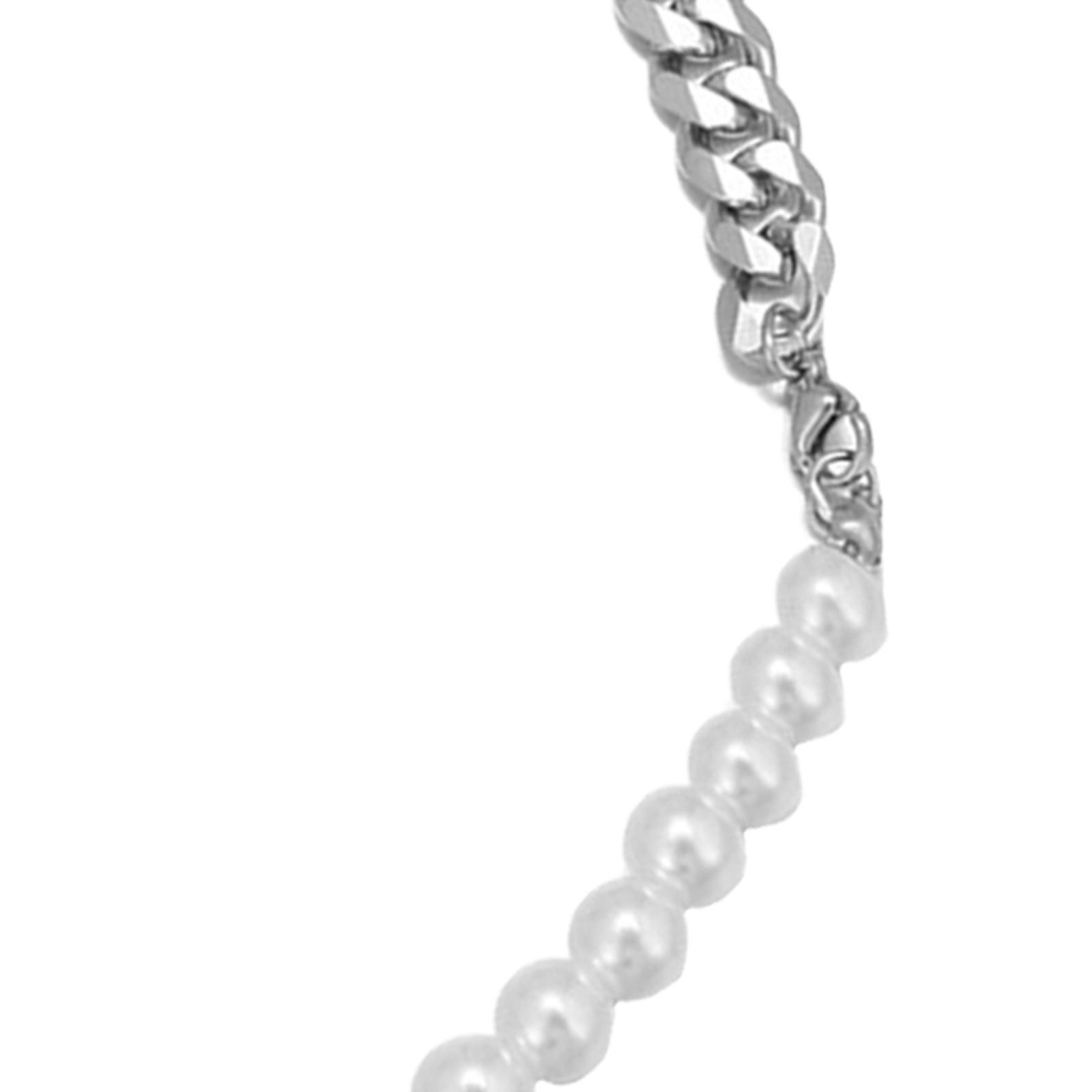 Stainless Steel Half Pearl Half Chain Necklace/Bracelet  Adjustable Size Easy to Match