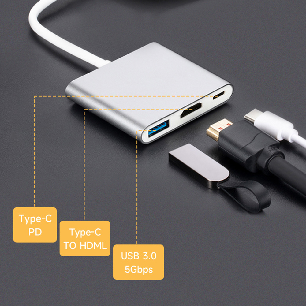 Bộ Chuyển Đổi eXtreme HL3101 Mở Rộng HUB Type-C Sang HDMI USB 3.0 và Type-C Tương Thích Macbook Window - Hợp Kim Nhôm - Hàng chính hãng
