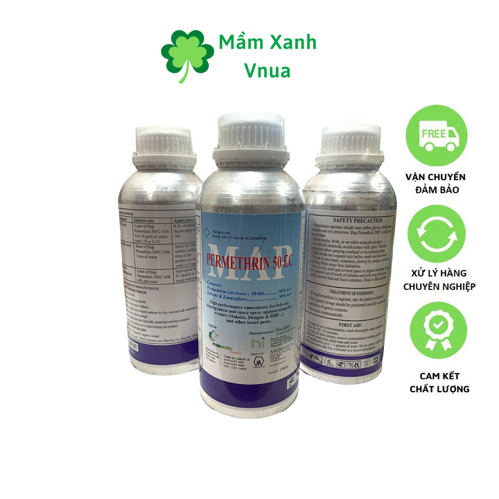 Chai Diệt Muỗi MAP PERMETHRIN 50EC Chai Nhôm 1L, 500ml - Từ Anh Quốc, Tiêu Diệt Côn Trùng Sâu Bệnh