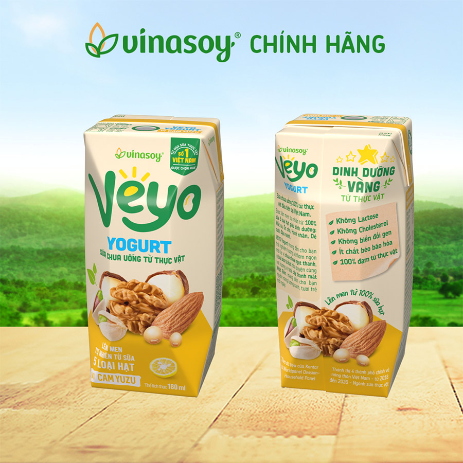 Thùng Sữa chua uống từ thực vật Veyo Yogurt ( 180ml x 30 Hộp) - Vị Cam Yuzu