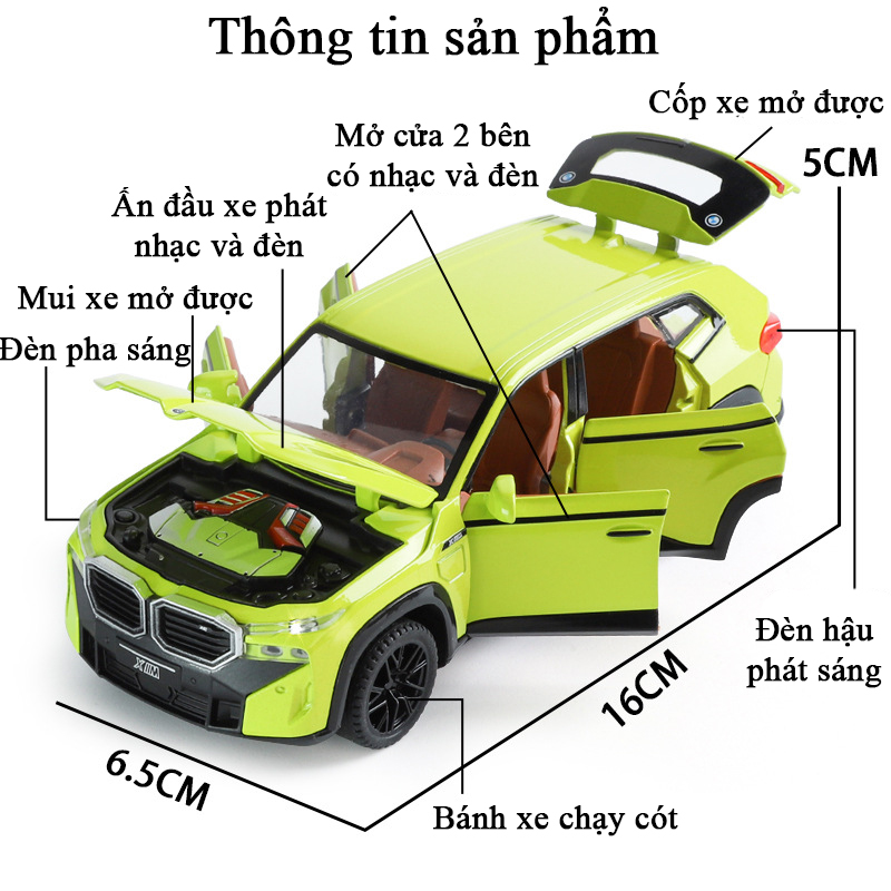 Mô hình xe ô tô BMW XM tỷ lệ 1:32 bằng hợp kim có nhạc và đèn chạy cót mở 6 cửa