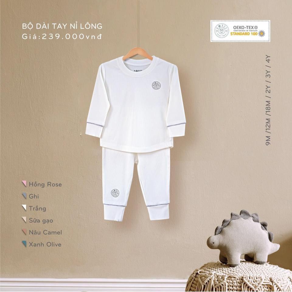 Bộ dài tay nỉ lông cài vai quần áo cho bé trai bé gái