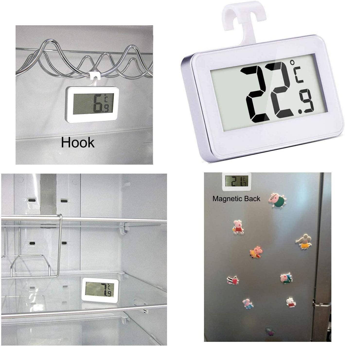 Màn hình nhiệt kế tủ lạnh kỹ thuật số LCD 2 chiếc có móc treo và chân đế có thể thu vào