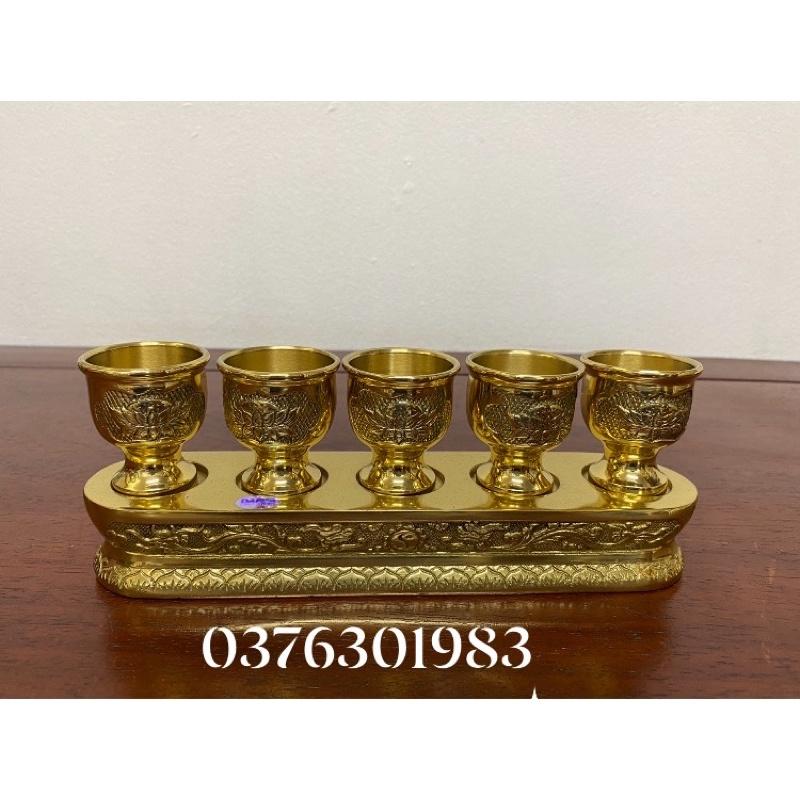 Khay nước bằng đồng 5 chén , khay nước thờ bằng đồng
