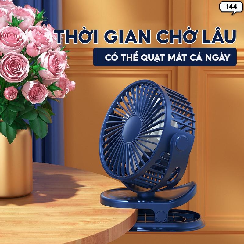 Quạt Tích Điện Sạc Pin Mini Kẹp Bàn Nhiều Màu Trẻ Trung Thời Trang Dung Lượng Khủng 144