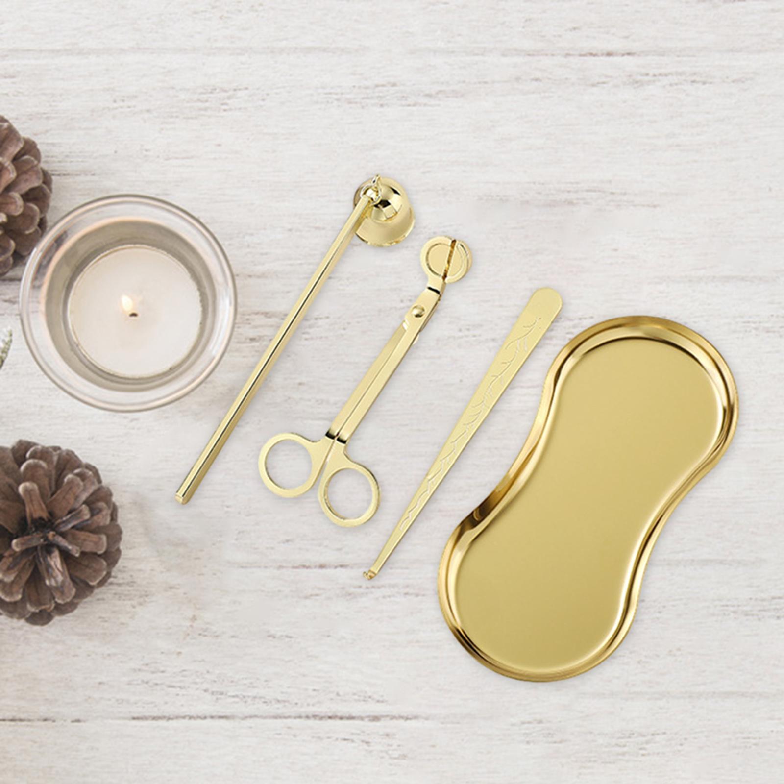 4Pcs Candle Accessory Wick Cutter Extinguisher Stainless Steel Rustproof Sturdy Wick Dipper with Storage Tray