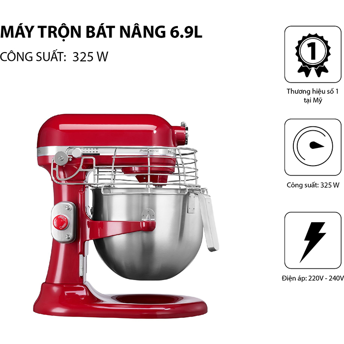 Máy Trộn Bát Nâng Chuyên Nghiệp KitchenAid 5KSM7990XEER (6.9L) - Đỏ - Hàng Chính Hãng