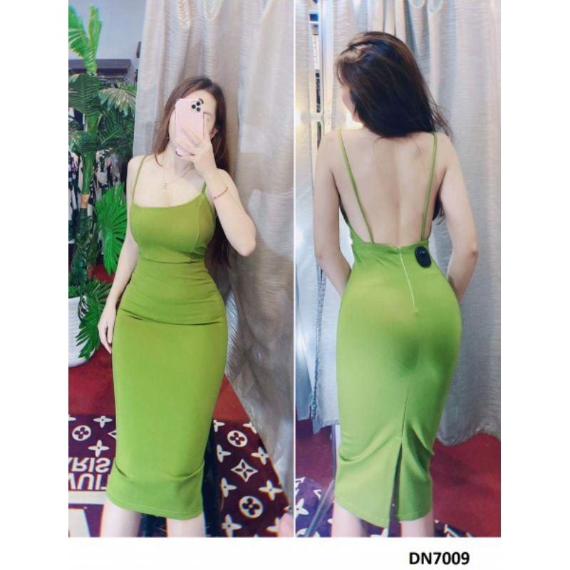 Đầm body hở lưng 2 dây lệch vai sexy