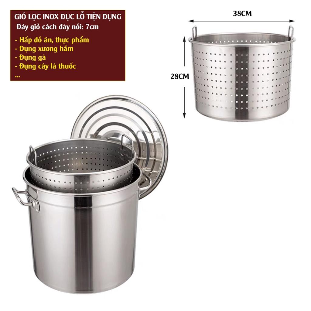 Nồi inox đáy dày 5 lớp 50L cm - nồi đáy liền cao cấp có giỏ inox