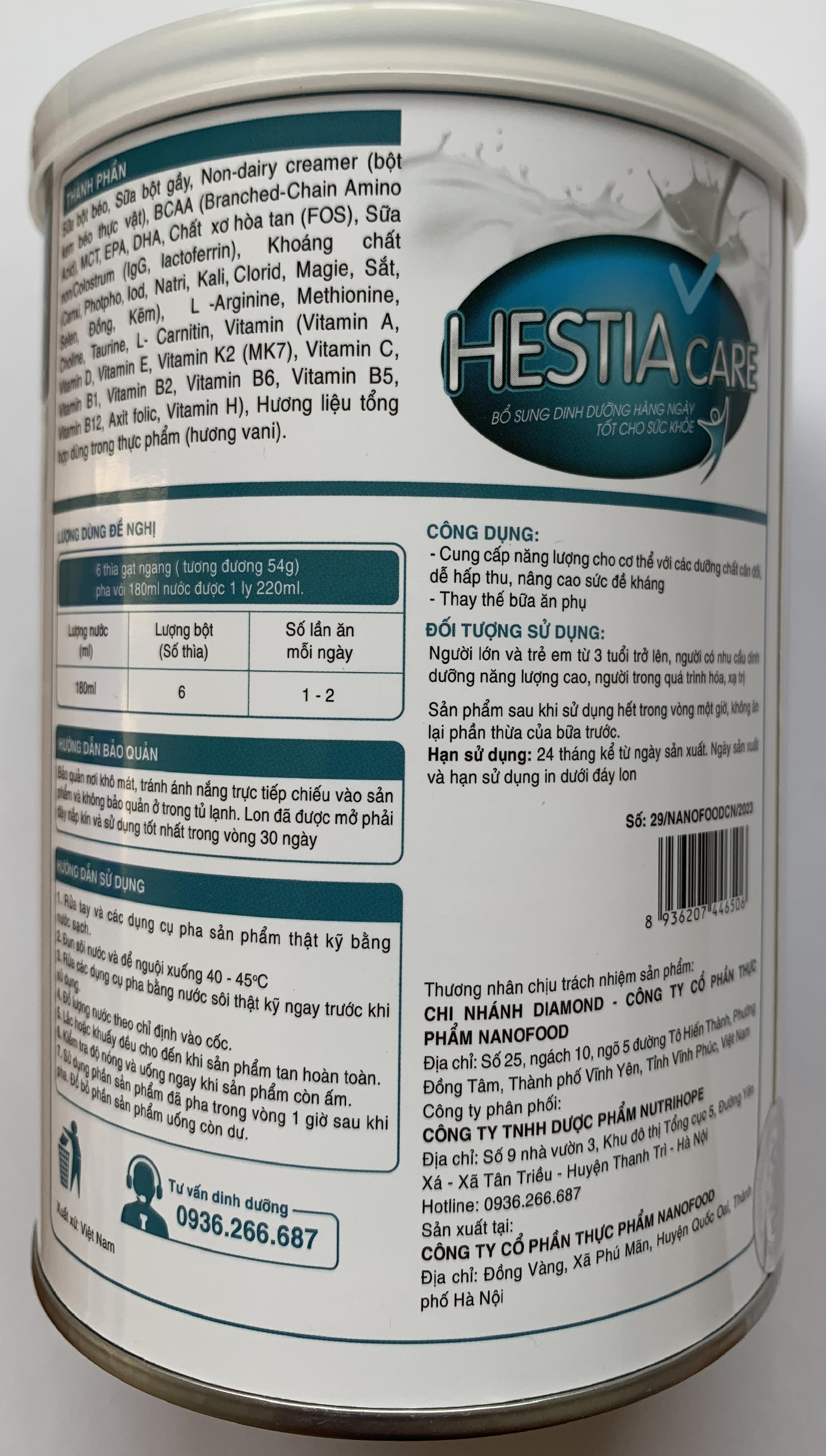 Sữa Hestia Care 900g tốt cho bệnh nhân ung thư, tăng cường sức khỏe trước và sau phẫu thuật, người xạ trị, hóa trị