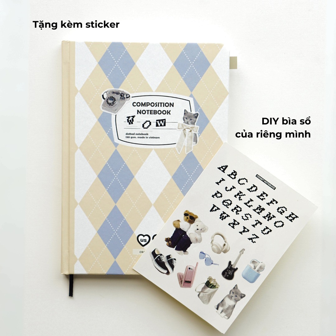 Sổ tay A5 ghi chép tiện dụng 130gsm Crabit Composition Gingham