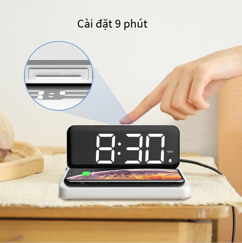 Nguồn phong cách mới nhất của nhà máy đồng hồ không dây tùy chỉnh điện thoại di động đa chức năng sạc nhanh đèn led màn hình lớn đồng hồ điện tử sạc không dây hai trong một