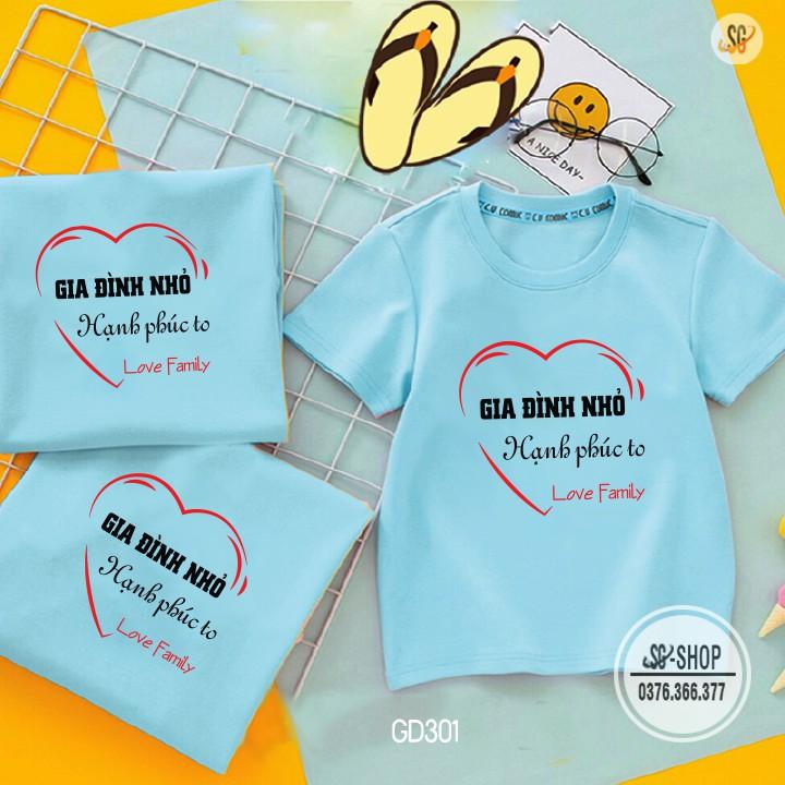 Áo gia đình nhỏ hạnh phúc to set đồ gia đình 3/4/5 người giá rẻ thun cotton màu thiên thanh GD301TT | SG