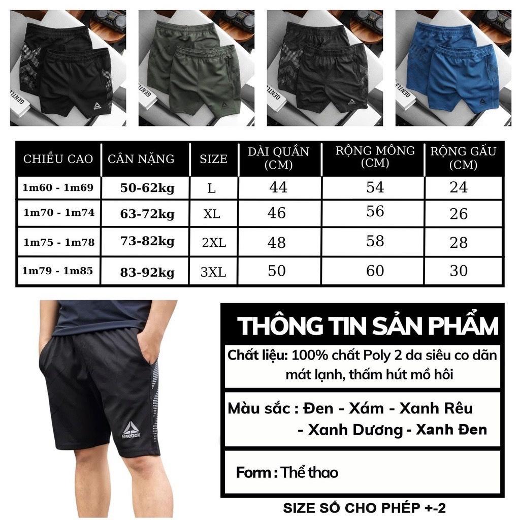Quần Short Nam Thể Thao, Quần Short Nam Họa Tiết Reebook, Chất Poly Cao Cấp, Thoáng Mát, Co Dãn 4 Chiều - Ares Shop