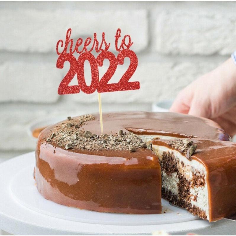 Thẻ trang trí bánh kem mừng năm mới, sinh nhật, giáng sinh 6cm 2022