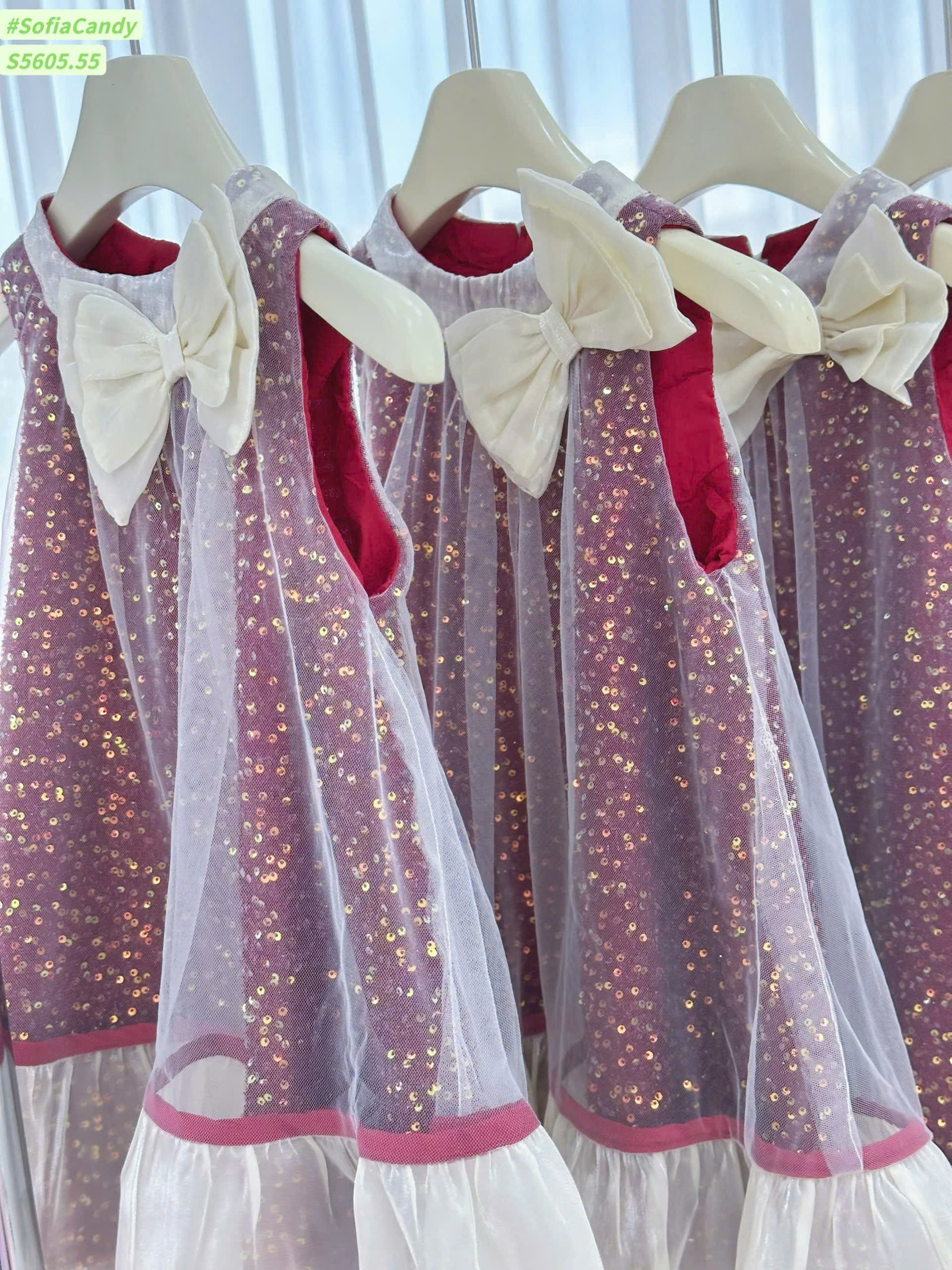 Đầm váy công chúa cho bé gái đính kim sa lấp lánh mặc lễ tết noel giáng sinh năm mới dự tiệc từ 10-40kg chất tơ mềm