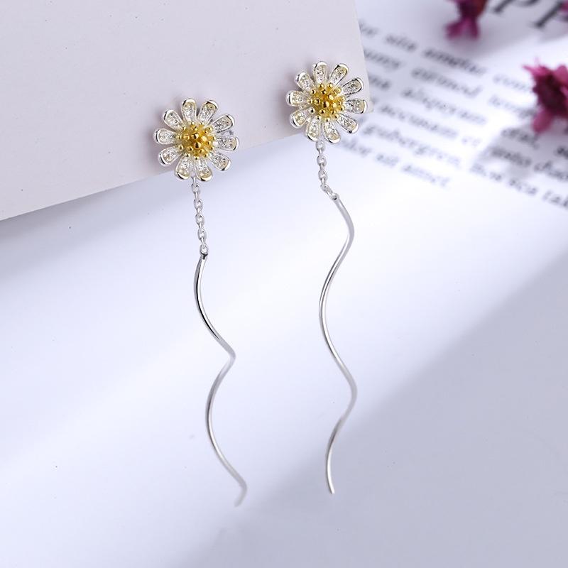 Hoa tai bạc hình hoa cúc thả dài ANTA Jewelry ATJ9028
