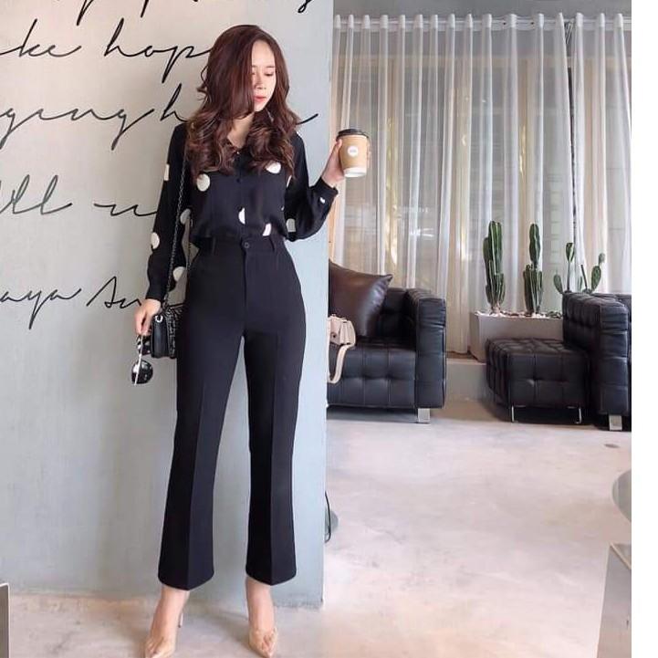 Quần Tây nữ ống loe chất liệu tuyết mưa