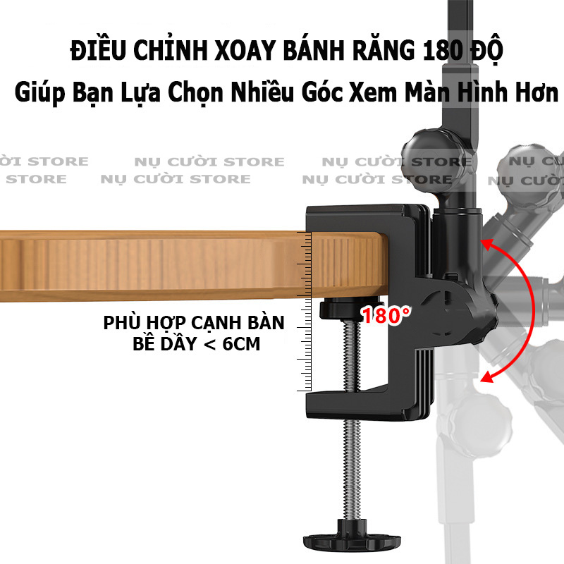 Giá Đỡ Điện Thoại Kẹp Cạnh Bàn, Đầu Giường; Kê Máy Tính Bảng Gấp Gọn; Cây Kẹp 11inch; Setup Decor Bàn Làm Việc