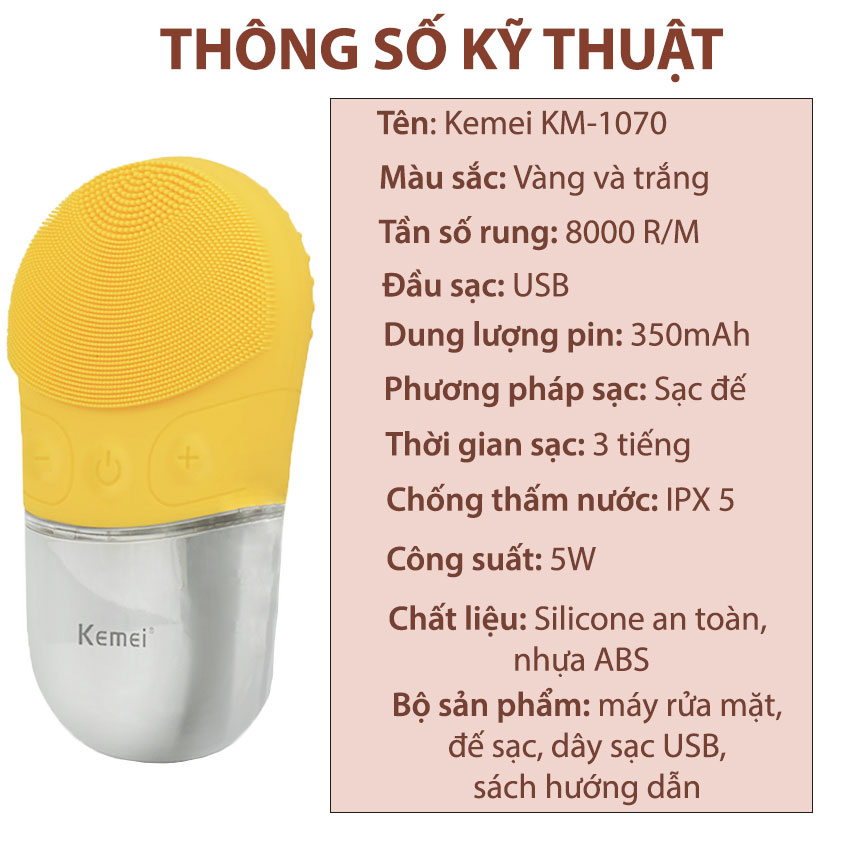 [ THANH LÝ NEW ] Máy rửa mặt KEMEI KM-1070 làm sạch da mặt, thúc đẩy hấp thụ dưỡng chất, tẩy trang hoàn hảo sử dụng được cho tất cả các loại da, nam nữ đều dùng được