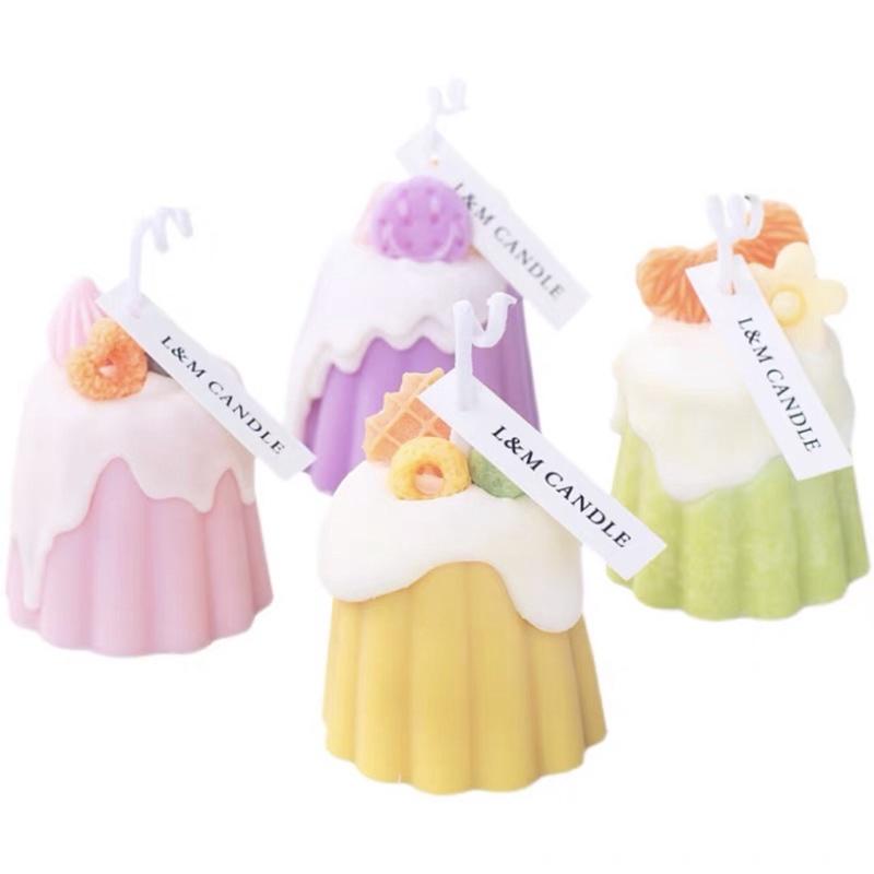 Nến Thơm Bánh Pudding Dâu Tây Màu Pastel Handmade Không Khói, Phụ Kiện Decor, Quà Tặng - Dory Lab
