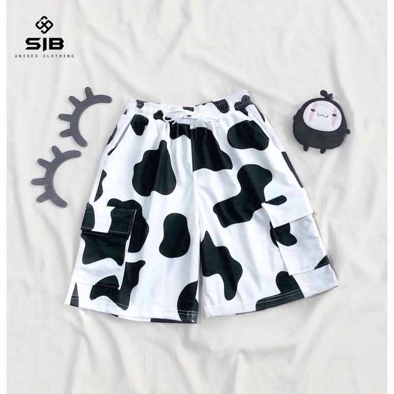 Quần short túi hộp SIB Clothing chất thun ống rộng unisex bò sữa SIB007