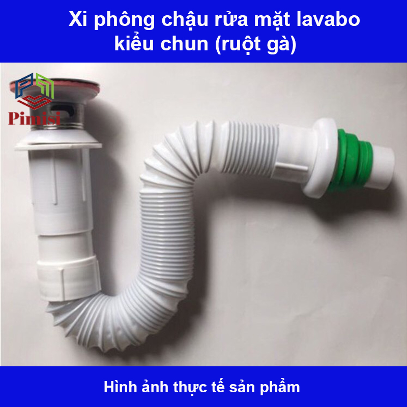 Xi phông chậu rửa mặt lavabo Pimisi mặt inox 304 lật thoát nước được làm bằng nhựa - inox - ống chun (sun) tùy chọn lắp đặt tất cả chậu phổ thông loại có lỗ thoát tràn | Hàng chính hãng