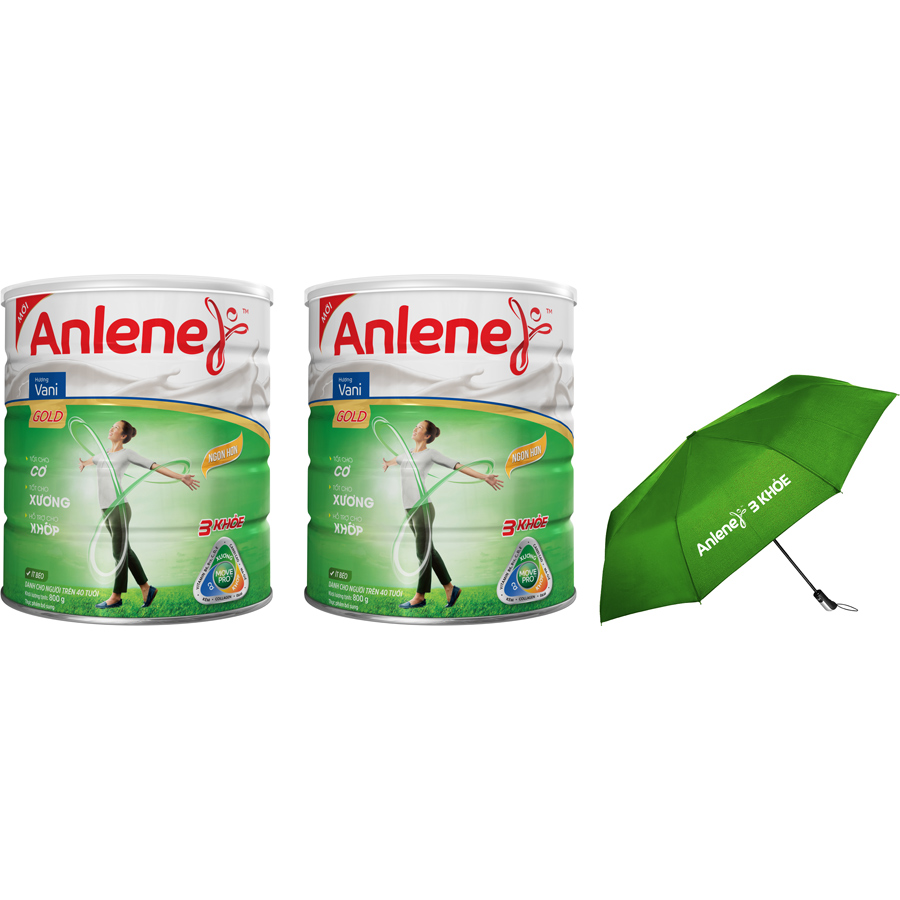 Combo 2 Sữa Bột Anlene Gold Movepro Hương Vanilla (Hộp Thiếc 800g) Tặng Dù Cao Cấp