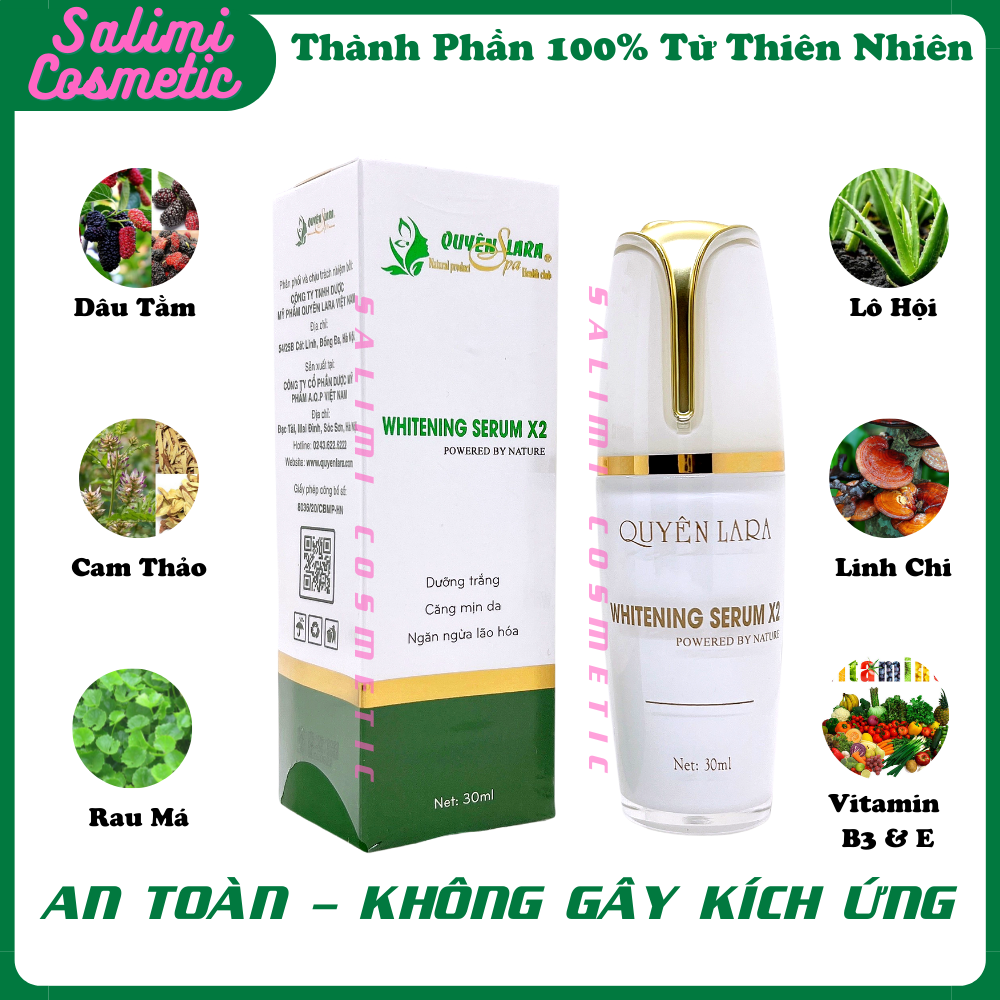 Serum Tái Tạo Da WHITERNING SERUM X2 Quyên Lara - Giúp Dưỡng Trắng Da, Căng Mịn Da, Giữ Ẩm, Ngăn Ngừa Lão Hóa, Phục Hồi Cấu Trúc Da | Dung Tích 30ml - HÀNG CHÍNH HÃNG