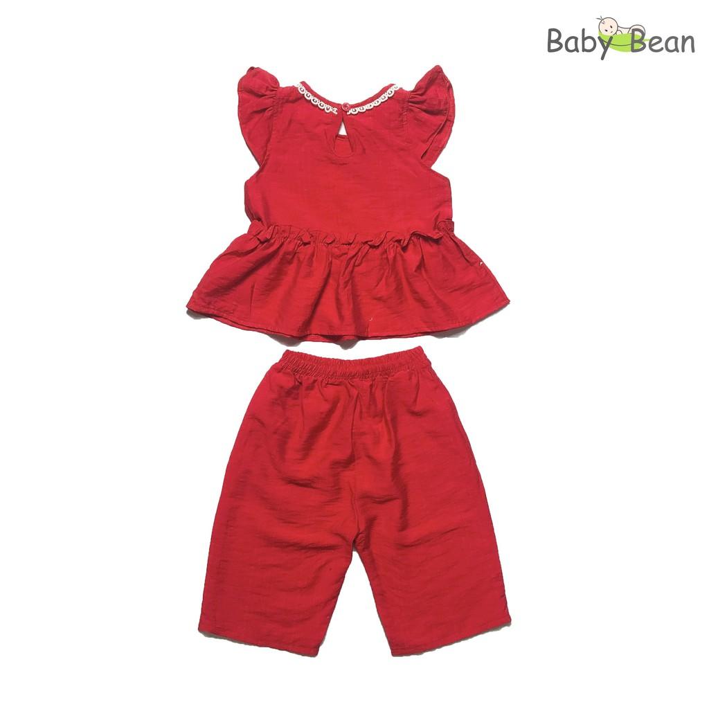 Đồ Bộ Đũi Tay Cánh Tiên Viền Cổ Nhún Bèo Bé Gái BabyBean (8kg-20kg)