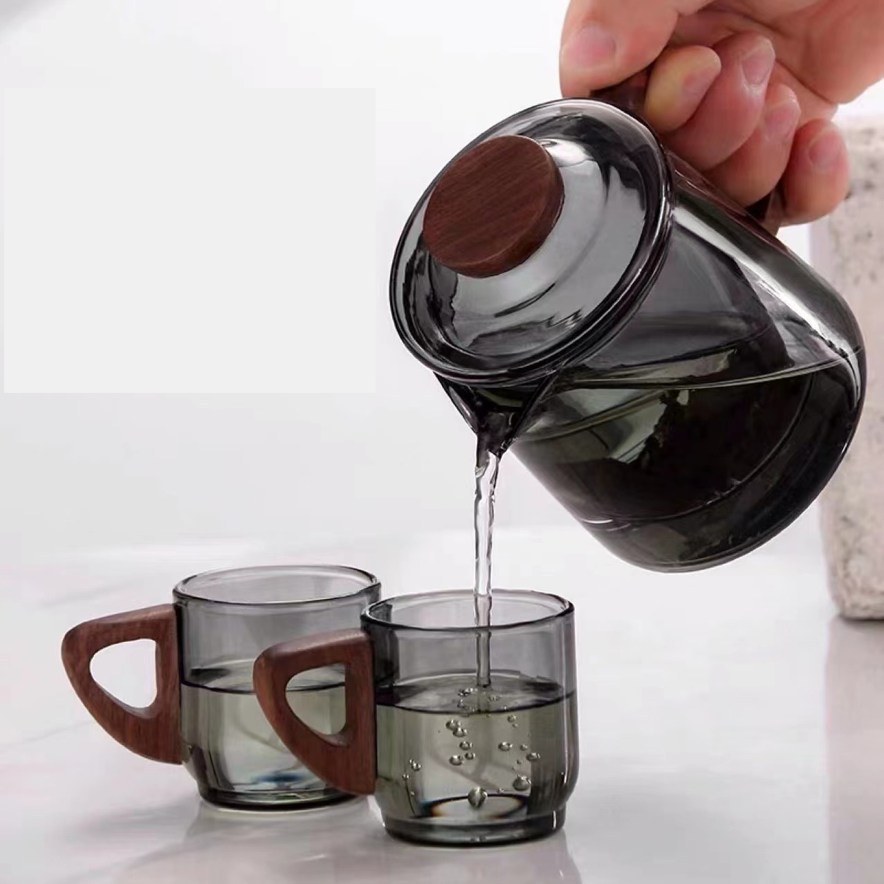 Ấm Pha Trà Thủy Tinh Có Lõi Lọc Quai Gỗ Thể Tích 500ml