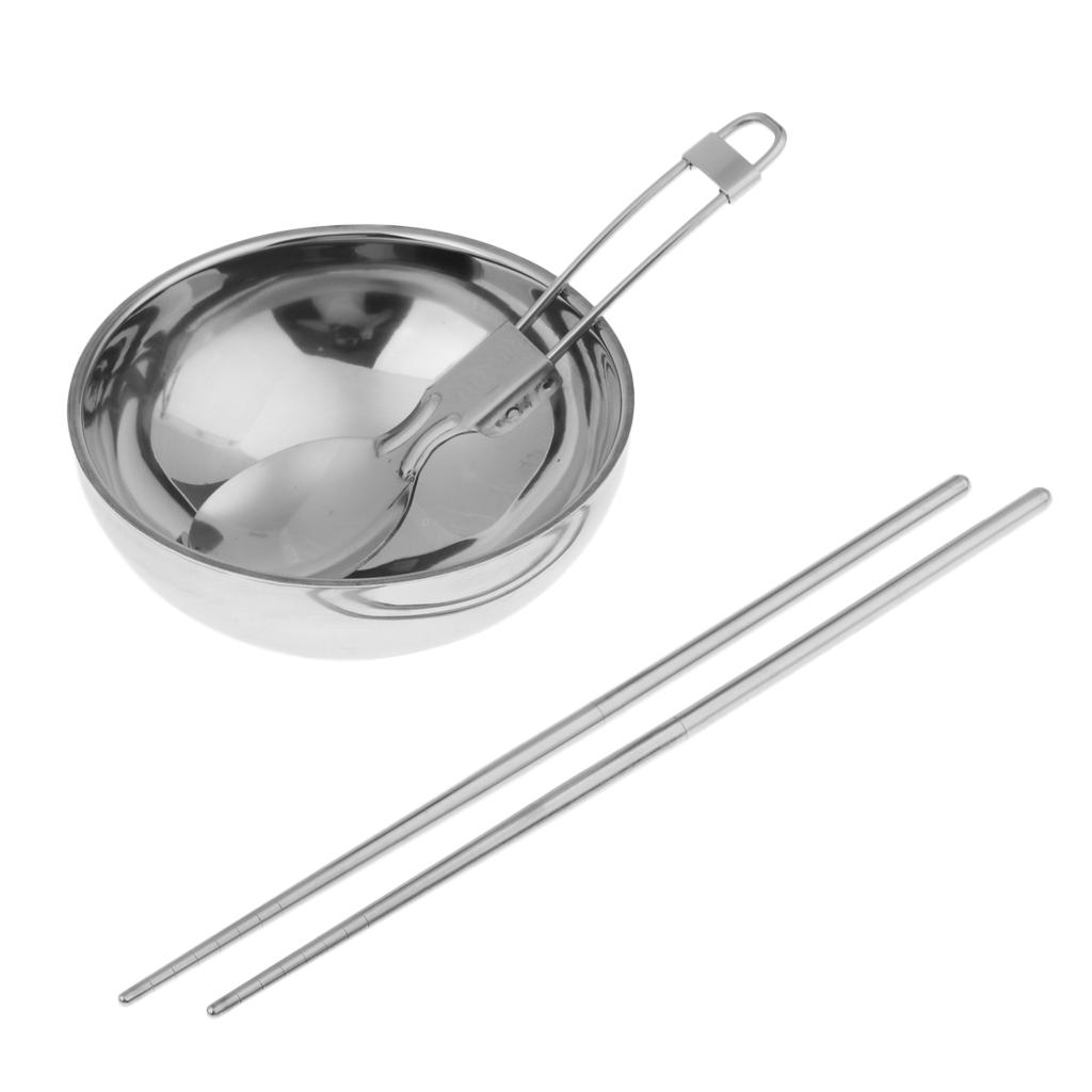 Portable Travel Set Stainless Steel Bowl Chopsticks Spoon Camping Tableware