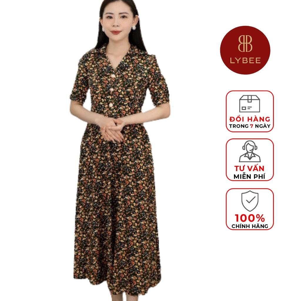 Đầm Trung Niên Cho Mẹ Dáng Xòe LYBEE LV723 Chất Thun Lụa Sữa Cao Cấp