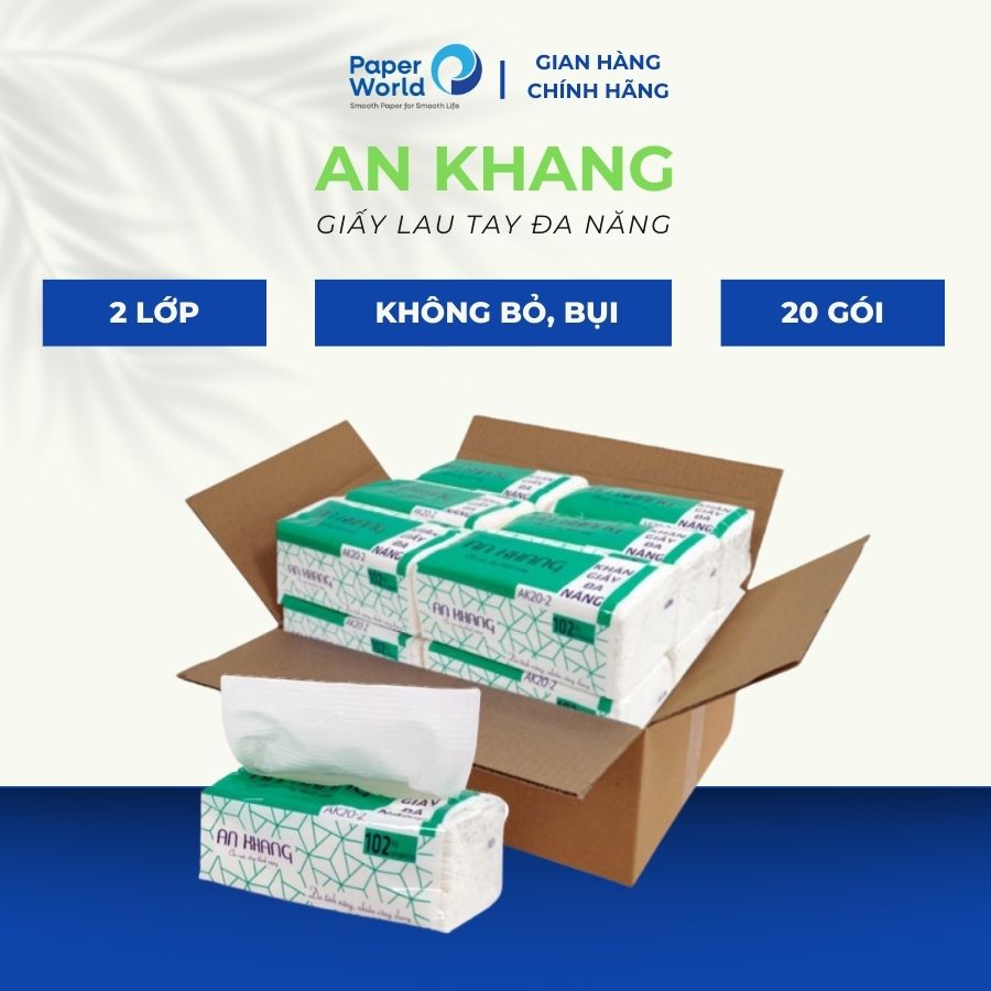 Combo 20 gói khăn giấy lau tay An Khang AK20-2 loại hai lớp dài 20cm - 102 tờ/gói