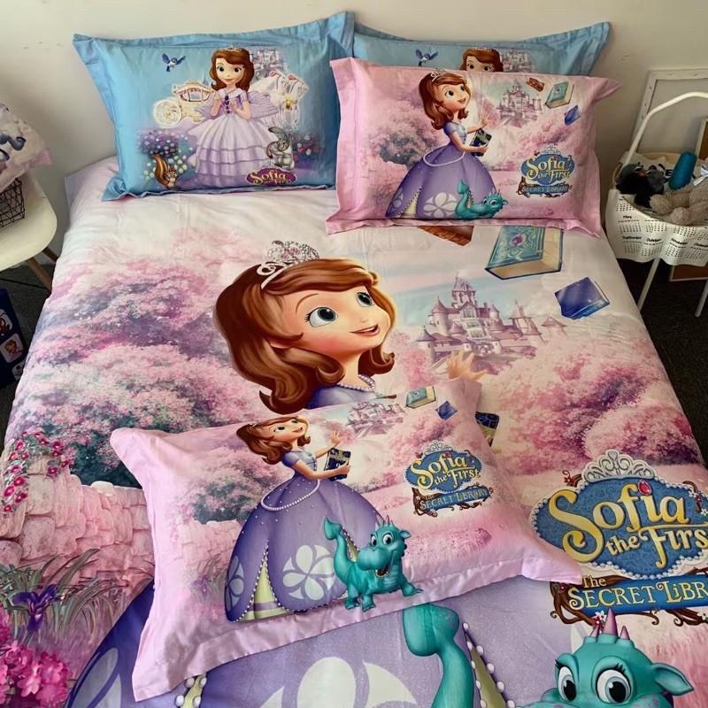 Bộ Chăn Ga Gối Cotton Disney 100%cotton Hàng Nhập Khẩu Cao Cấp 4 Món Hoạt Hình Công Chúa Ngộ Nghĩ