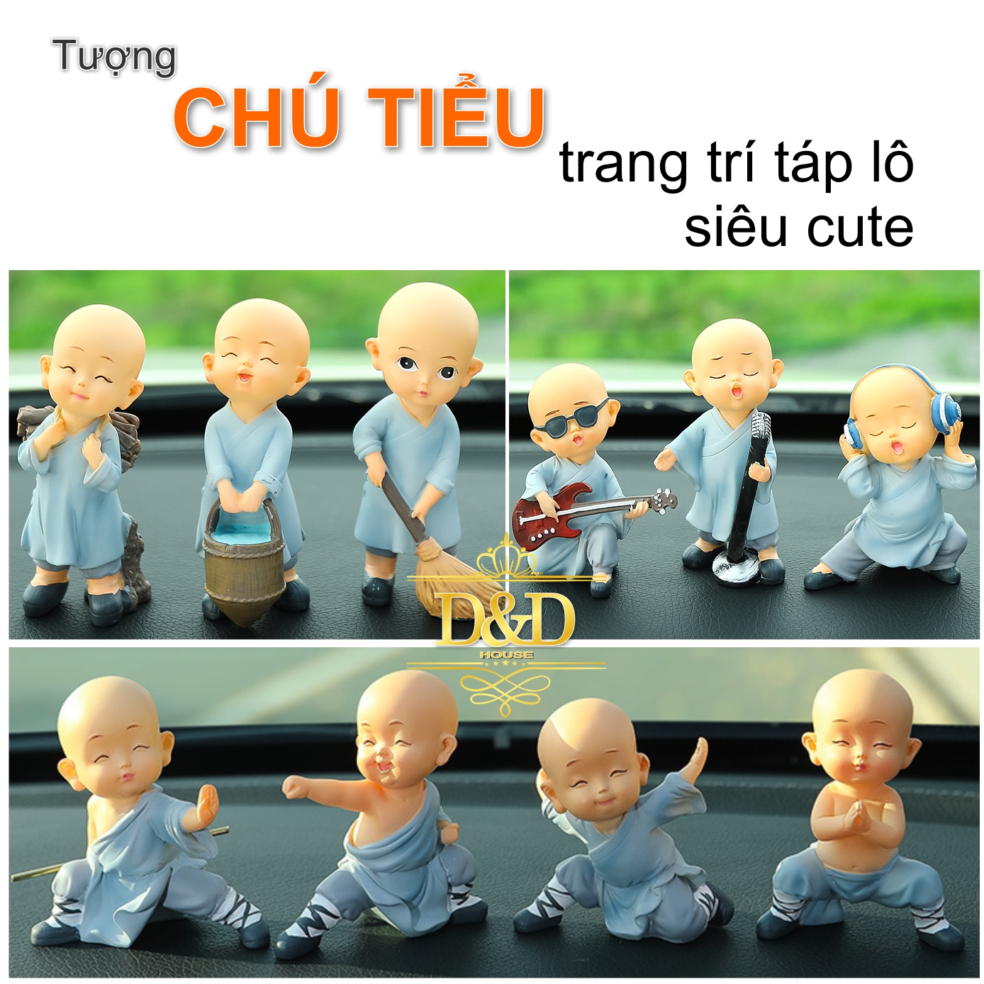 Tượng chú tiểu trang trí táp lô xe hơi, ô tô siêu cute