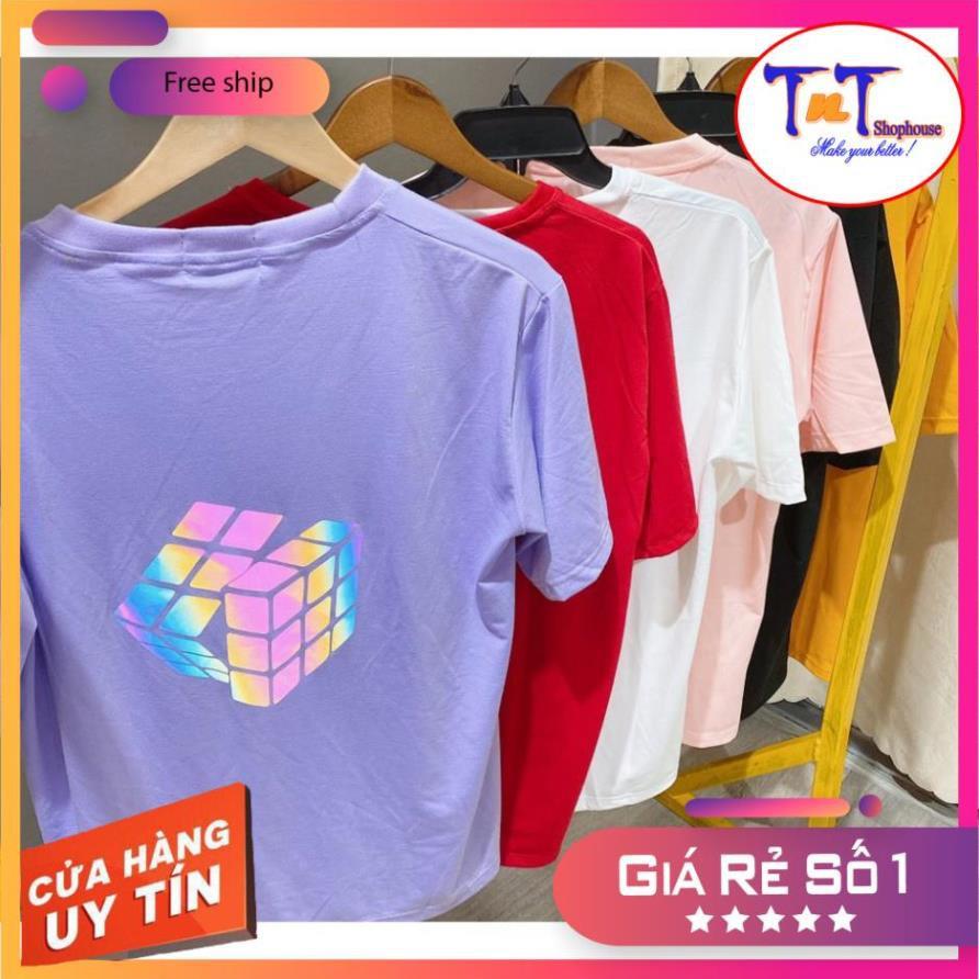 PQ9 Áo Thun Phản Quang Khối Rubik - Áo Unisex Tay Lỡ Nam Nữ Mặc Được - Phản Quang Sáng Đẹp Bền