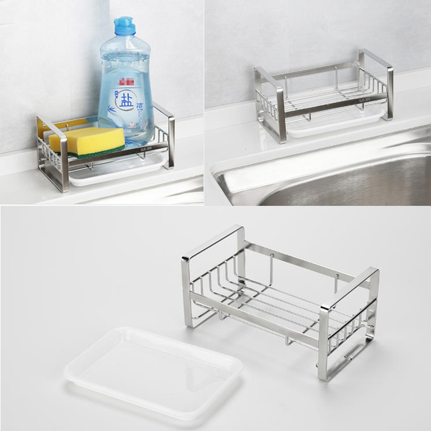 Kệ để đồ rửa chén bát NASI bằng INOX 304 cứng chắc đa năng có khay hứng nước giá phơi miếng giẻ bọt biển đựng nước rửa chén đồ gia dụng nhà bếp