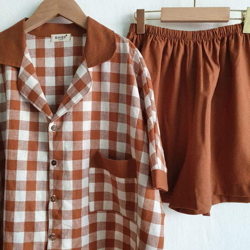 Pyjama đùi nâu form cánh dơi