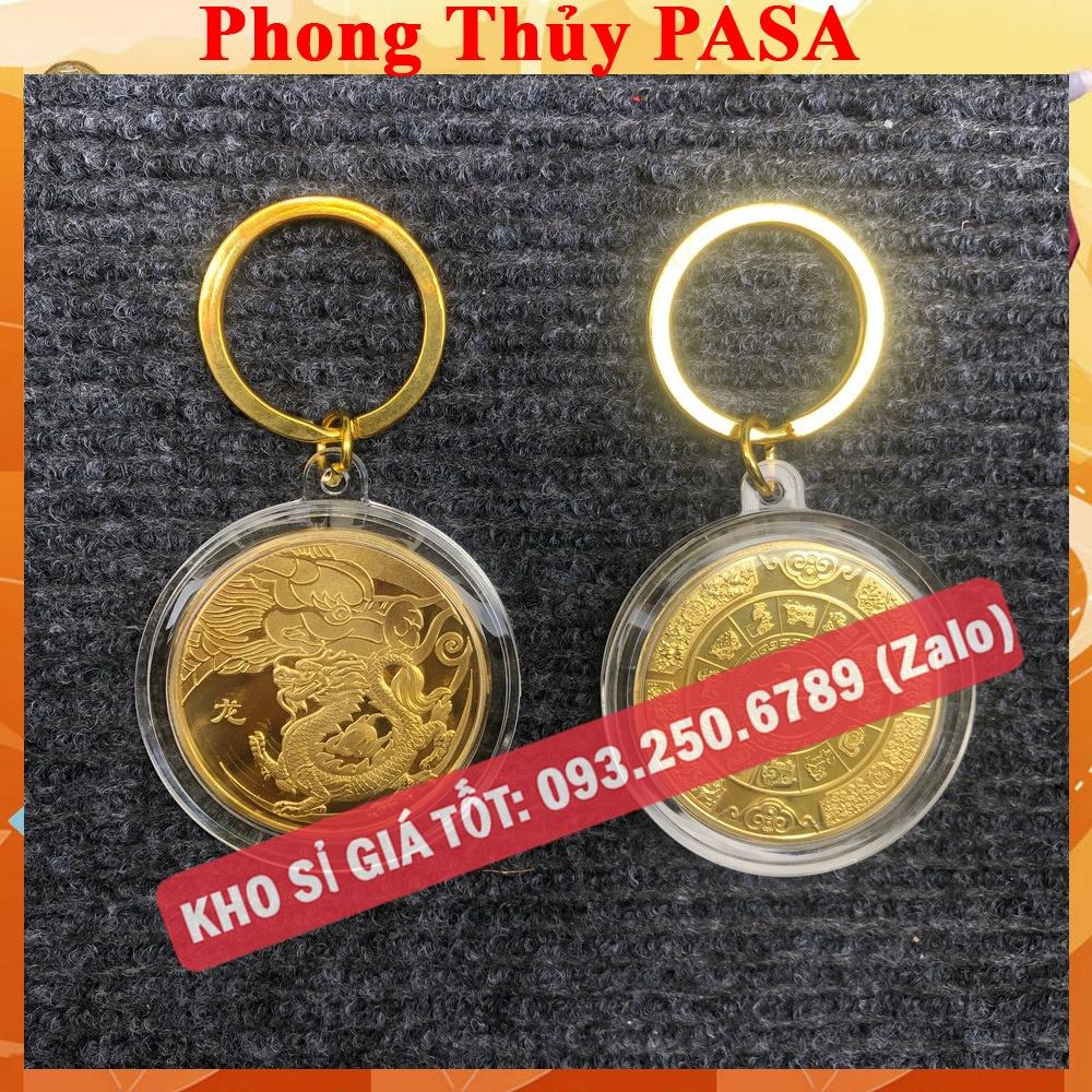 Móc Khóa Đồng Xu Khắc Hình 12 Con Giáp, Niken Mạ Vàng Phong Thủy - COBALA
