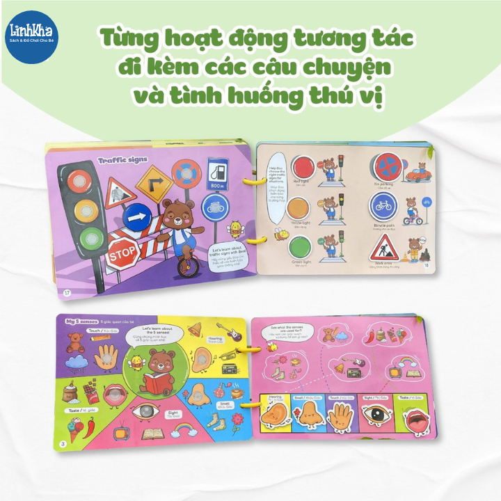 Học Liệu Bóc Dán Montessori Song Ngữ Anh Việt Beezi Book - Một Ngày Của Gấu Boo - Hiệu Lalala Baby