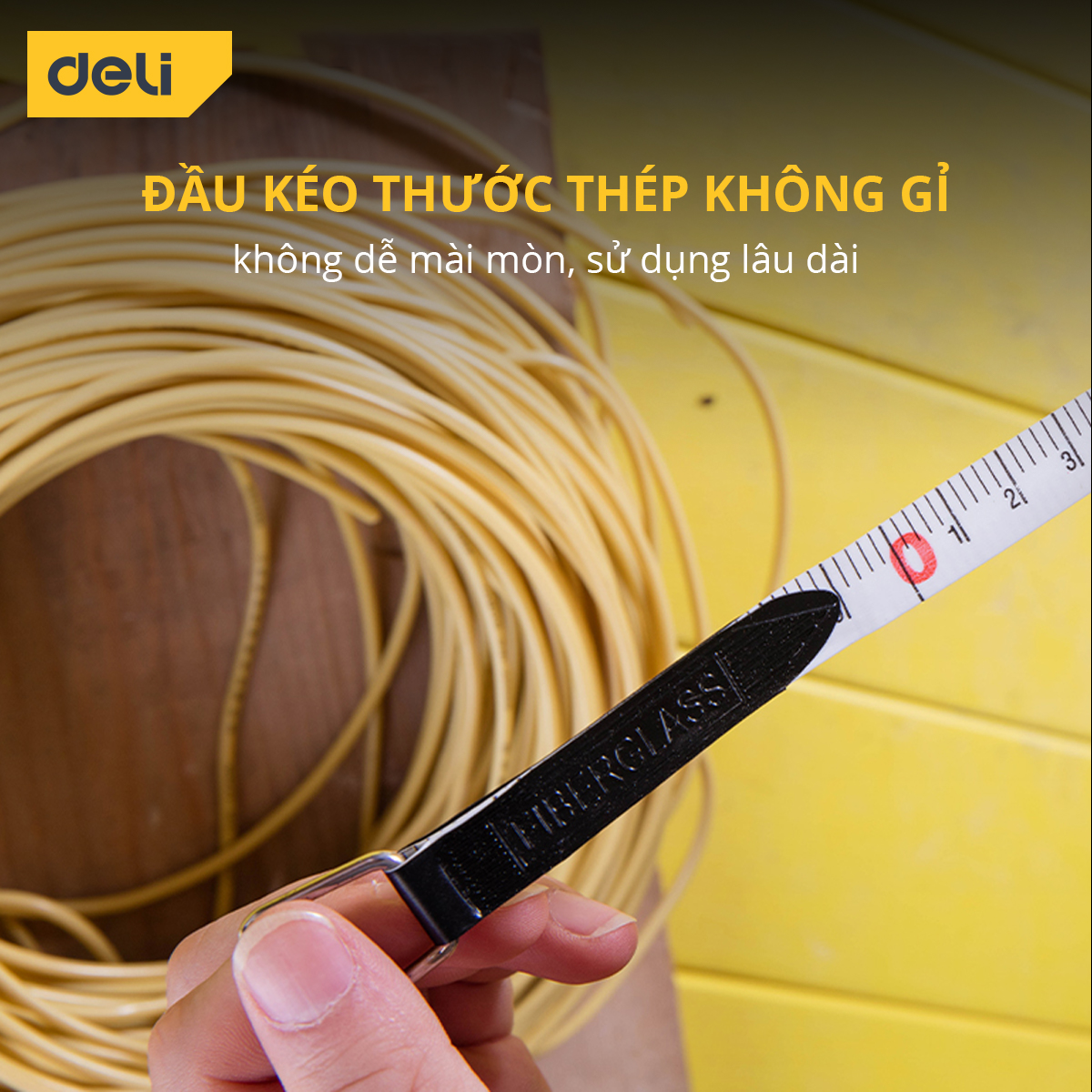 Thước Dây Cuộn Deli Sợi Thủy Tinh Cao Cấp, Chống Đứt Gãy, Chống Kéo Căng - Độ Dài 20m/30m Sử Dụng Đa Mục Đích - DL9820