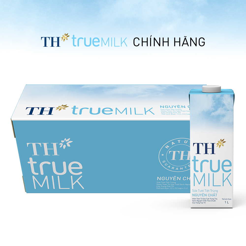 Thùng 12 hộp sữa tươi tiệt trùng nguyên chất TH True Milk 1L (1L x 12)